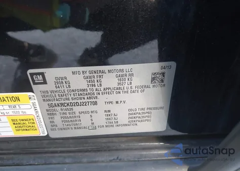 2013 Buick Enclave Leather z USA, uszkodzony, nr VIN 5GAKRCKD2DJ227708